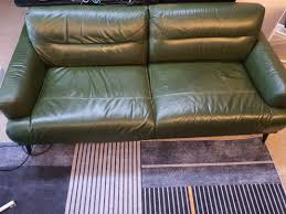 3 seater full leather green sofa