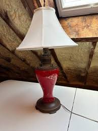 Antique Brass Red Glass Lamp