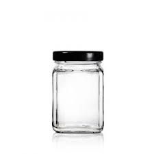8 Oz Clear Glass Square Jar With Black