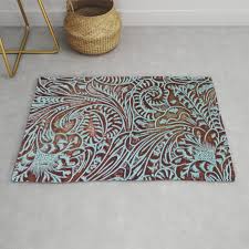 Light Blue Brown Tooled Leather Rug By Theghosttown Society6