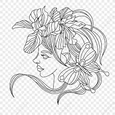 simple abstract woman line draw flowers
