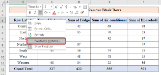 remove blank rows in excel pivot table