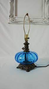 cobalt blue glass table lamp vintage