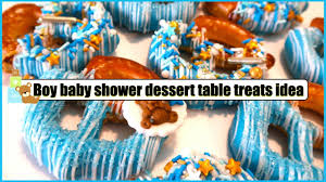 Let these baby shower desserts help you decide on the theme of the celebration. Easy Boy Baby Shower Chocolate Covered Jumbo Pretzel Treats Easy Dessert Table Treats Ideas Youtube