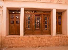 exterior of stain glass wooden doors in