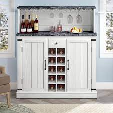 festivo 47 in cut off white wood buffet bar cabinet with wine rack with granite pattern countertop