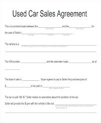 Vehicle Sale Agreement Template Purchase Car And Form Used