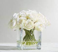 Faux Composed Roses In Square Vase
