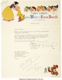 The seven dwarfs could tell she was as surprised as they were. Walt Disney Signed Letter On Snow White And The Seven Dwarfs Lot 31387 Heritage Auctions