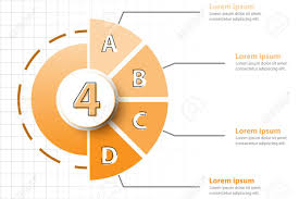 Four Topics Of Orange Half Pie Chart With 3d Paper Circle In