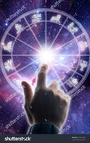 Male Hand Touching Astrology Chart Background Signs