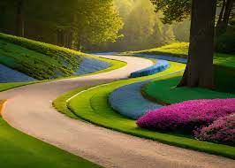 road in a beautiful flower garden park