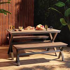4 Seater Faux Wood Garden Dining Bench