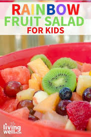 Many ambrosia salads include only canned fruit, but here we mix fresh—oranges, grapefruit, pineapple and kiwi—with jarred maraschino cherries and canned mandarin orange segments for a brighter taste. Easy Rainbow Fruit Salad Living Well Mom