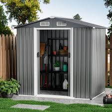 6 X 4 Ft Outdoor Metal Storage Shed With Lockable Sliding Doors 4 Air Vents Waterproof Garden Tool Storage Room