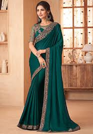 plain green sarees latest designs