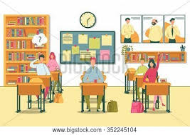 A vector illustration of muslim students in a classroom with her teacher. Students Classroom Vector Photo Free Trial Bigstock