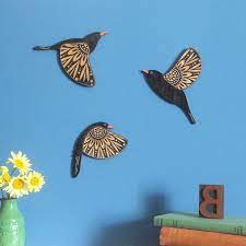 Folk Art Wooden Blackbirds Wall Decor