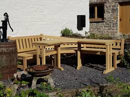 Angled Wooden Garden Bench And Table