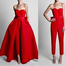 Women's evening wear pants are an essential part of clothing which we usually don't take seriously. Red Jumpsuits Formal Evening Dresses With Detachable Skirt Sweetheart Prom Dresses Party Wear Pants For Women Hot Sale Homecoming Dresses Aliexpress