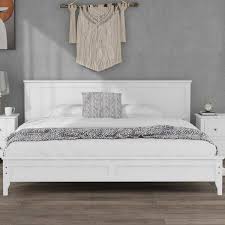 wood white king size platform bed with
