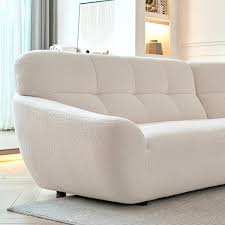 Magic Home 113 In Large Lamb Fabric L Shaped Sofa Modular Corner Sectional Sofa With Tufted Seat Upholstered Beige