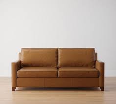 Cameron Square Arm Leather Sofa 87 2 Seater Polyester Wrapped Cushions Burnished Bourbon Pottery Barn