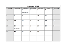 Free 2019 Monthly Calendar Download Printable Calendar