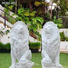 Large White Marble Lion Statues With