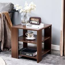 17 7 In Classic Brown Square 3 Tier Wood Small Side Table Living Room Sofa End Table With Storage Shelves Nightstand