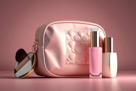 pink makeup bag with cosmetic s