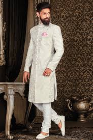 This is the reason hsy has a major name in design industry. Samyakk Silver And Gray Silk Embroidered Pakistani Sherwani Wedding Dresses Men Indian Sherwani For Men Wedding Wedding Sherwani
