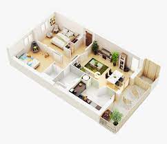 2 Bedroom House Plans 3d Hd Png