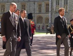 On april 17, 2021, british princes william and harry walked separately at their grandfather prince philip's funeral, on either side of their cousin peter phillips, because of tensions. 2 Cj1xt81xissm
