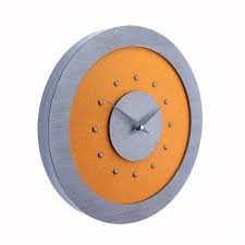 Orange Wall Clock With Metallic Grey Centre