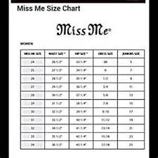 Miss Me Jeans Sizing Jeans Size Chart Conversion Pretty Miss