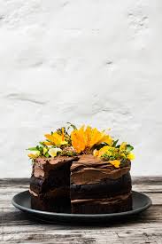 chocolate cake with real flower