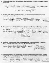 Chemistry I Honors     Quantitative Electrochemistry Worksheet Answers Side      