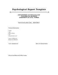 Simple Report Format Example Sample Psych Reports 1 Primary
