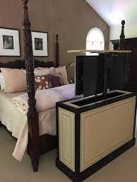 bed leather studded tv lift cabinet