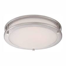 Hampton Bay Flaxmere 11 8 In Brushed Nickel Led Flush Mount Ceiling Light With Frosted White Glass Shade Hb1023c 35 The Home Depot