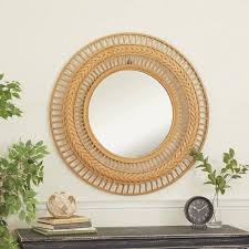 Handmade Round Framed Brown Wall Mirror