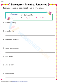 writing sentences using synonyms worksheet