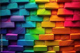 a rainbow colored brick wall
