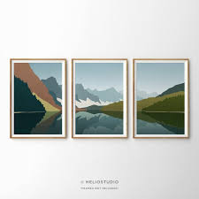 Set Of Three Midcentury Mountain Lake