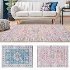 large rug pink blue tribals dining room