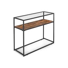 Industrial Glass Top Console Table On