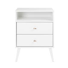 Finished in bright white, its sleek. Prepac Milo 2 Drawer Tall Nightstand With Open Shelf White The Home Depot Canada