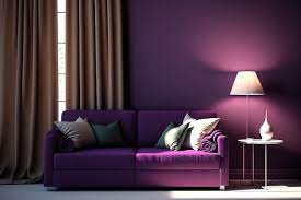 Purple Wall With A Light A Brown Sofa