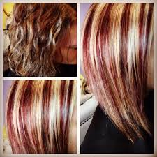 It gives your hair a versatile aura and assures you will be in the limelight. Hair Portfolio Audrey S Hair Studio Indy Blonde With Red Highlights Hair Color Plum Hair Styles
